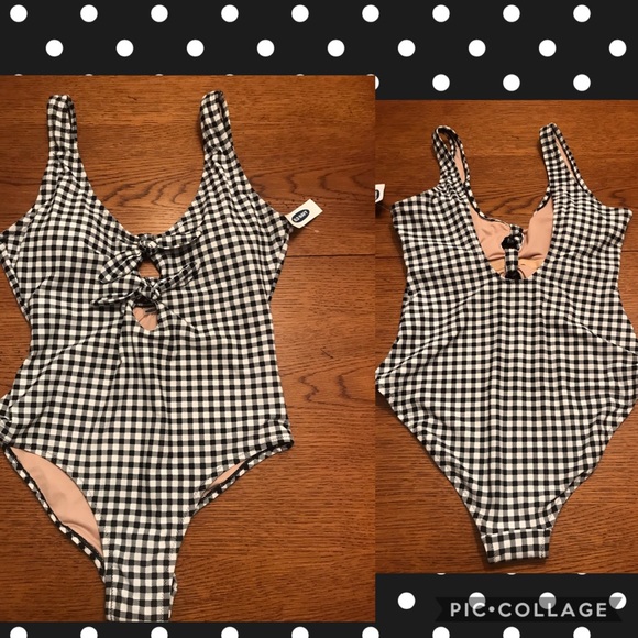 black and white checkered one piece swimsuit